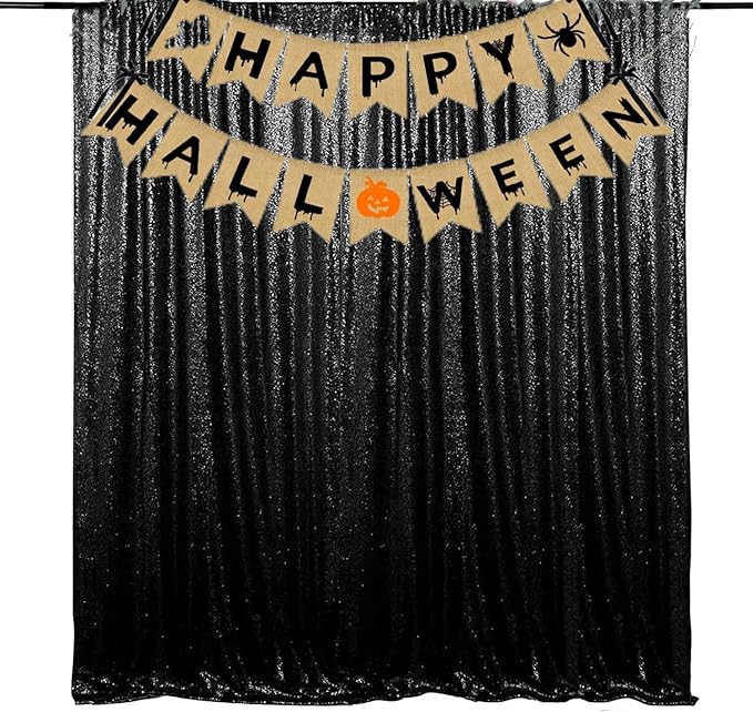 JYFLZQ Black Sequin Backdrop Curtains 7ft x 7ft 1 Panel Halloween Backdrop Gl...