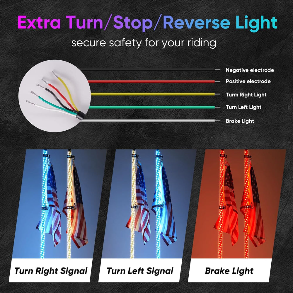 2PCS 4FT Whip Light and 4PCS Rock Light Combo Kit with Spring Base, Switch, A...