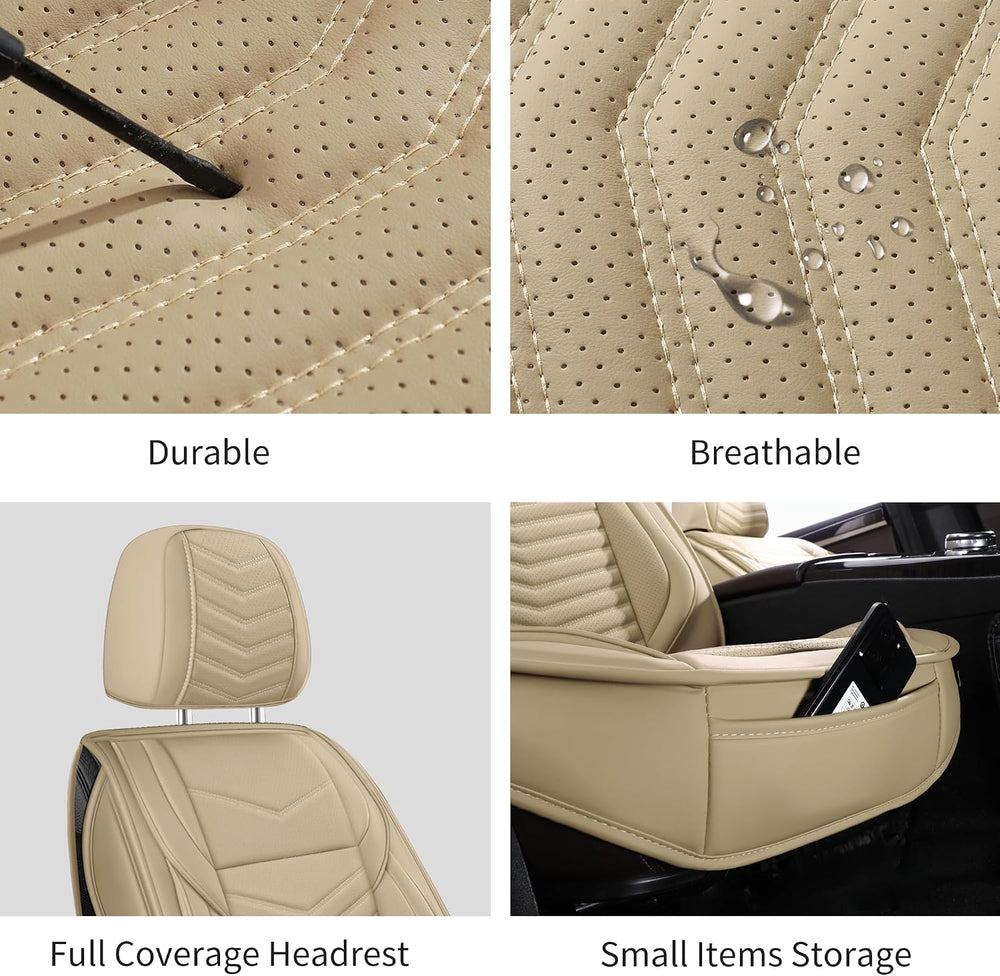 Nappa Leather Car Seat Covers Front Seats, Beige Car seat Protector, Waterpro...