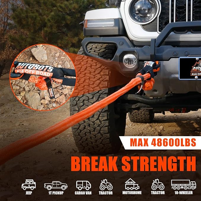 AUTOBOTS 1" x 20'Kinetic Recovery Rope,Heavy Duty Tow Rope Tow Strap