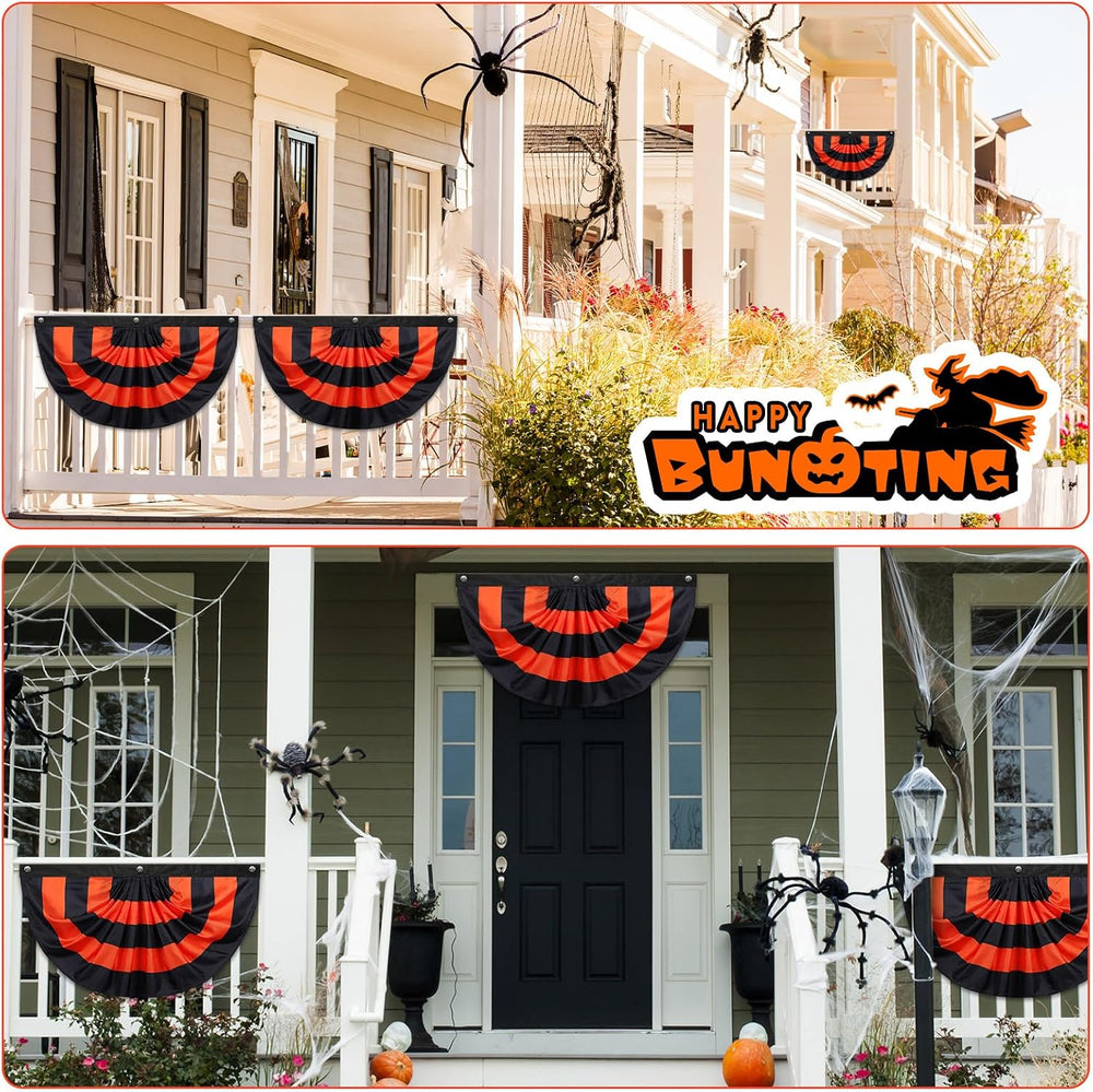 Newwiee 12 Pcs 3 x 1.5 ft Halloween Flag Bunting Half Fan Hanging Pleated Fla...