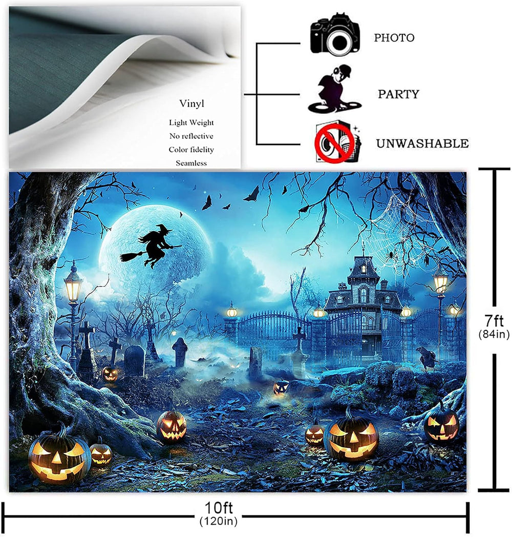 10x7ft Blue Halloween Backdrop Spooky Photography Background