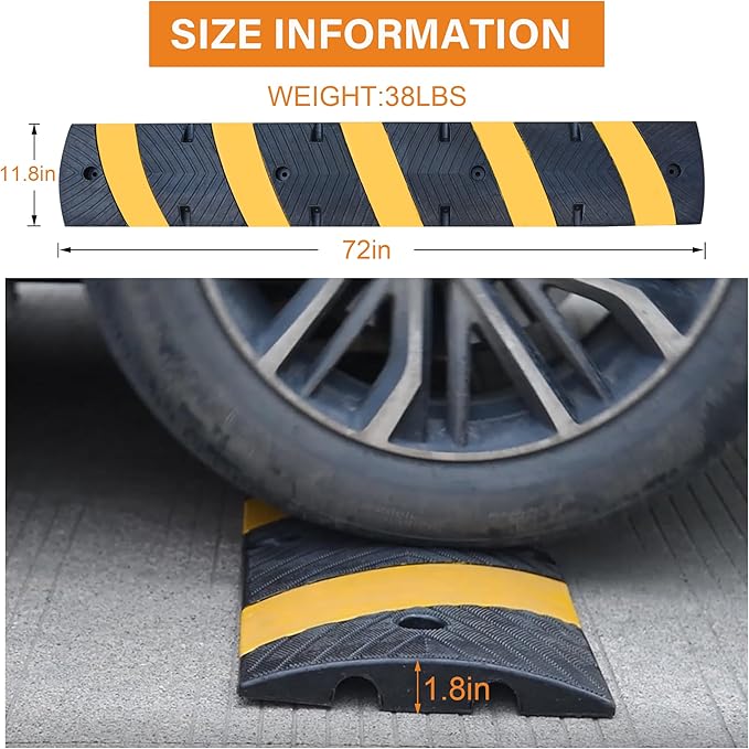 Orangestar 2-Pack 6Ft Rubber Speed Bump, 2 Channel Heavy Duty Speed Hump Cable
