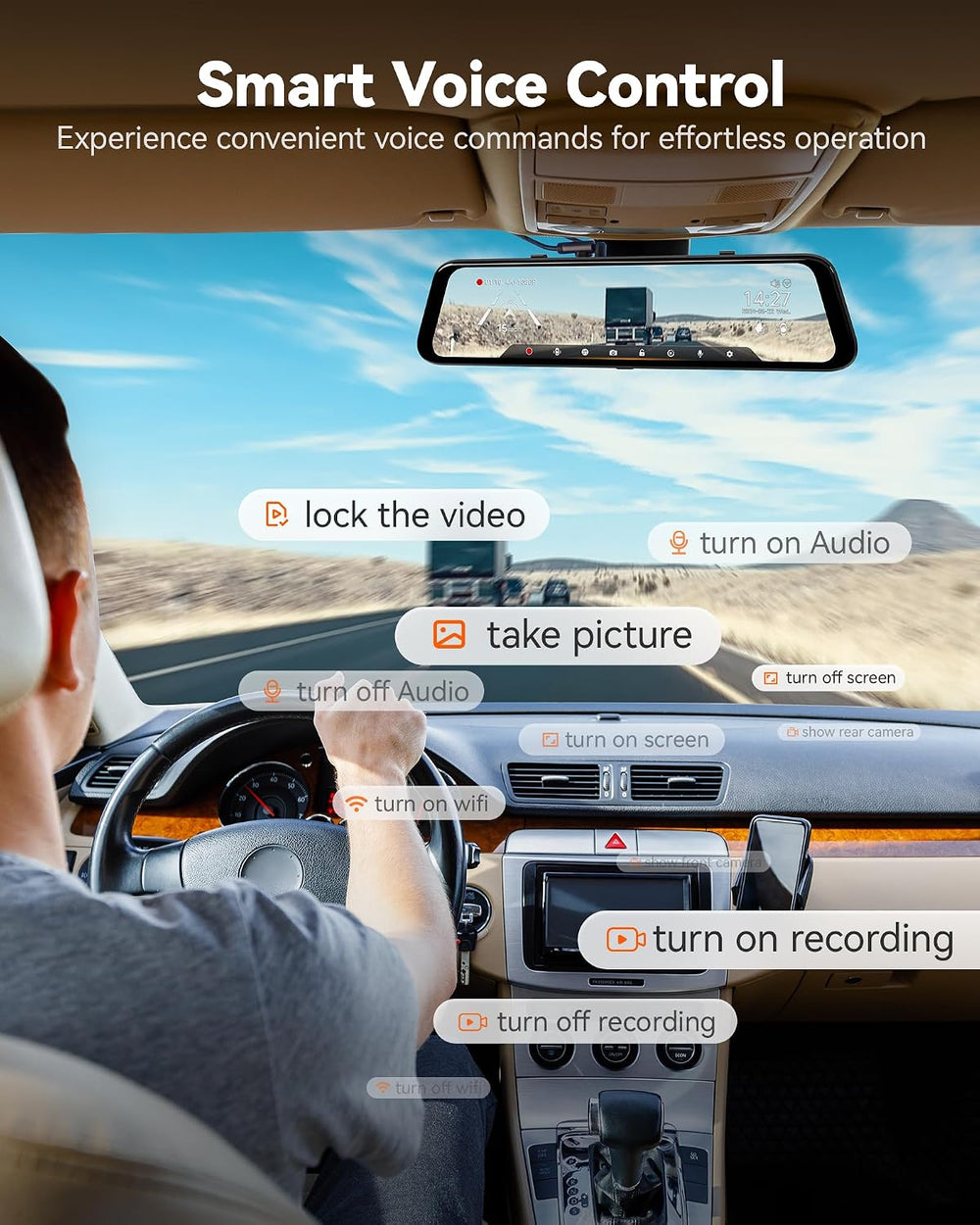WOLFBOX G850 PRO 4K Mirror Dash Cam with ADAS and BSD,64GB Card,5.8GHz WiFi