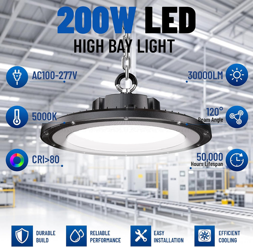 UFO LED High Bay Lights 200W 12 Pack 5000K with 5ft Plug