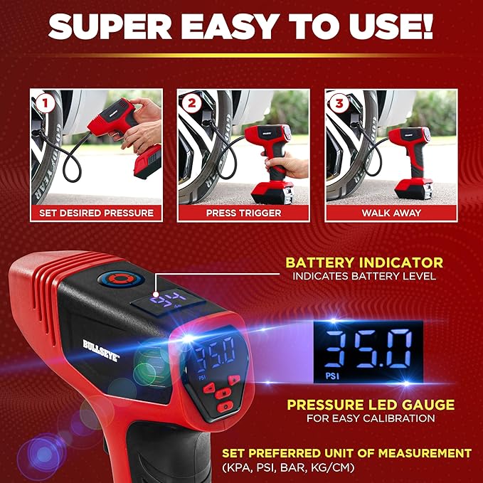 Bullseye Pro Automatic Digital Tire Inflator 150 PSI Max w/Gauge Display Screen