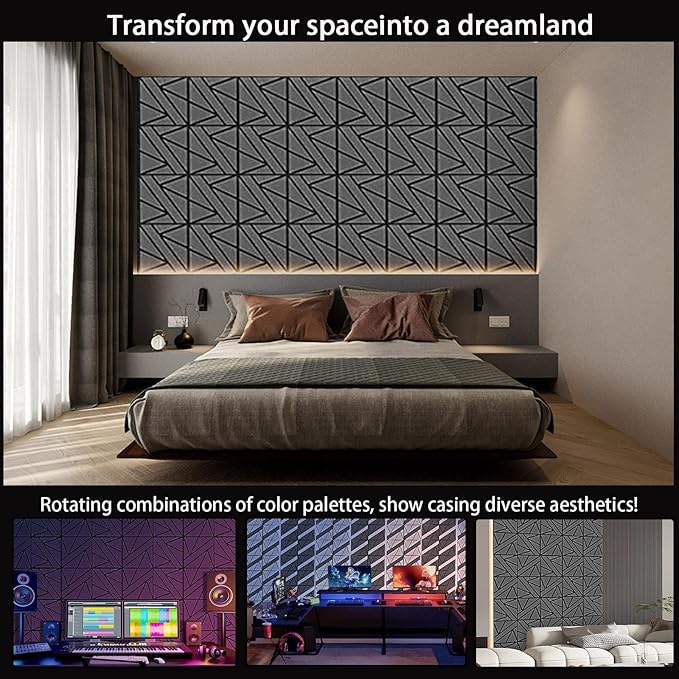 12 Pack Large Self-Adhesive Soundproof Wall Panels, 15.7 x 15.7 x 0.47 in Sound