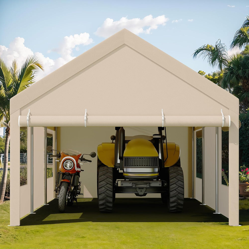 JY QAQA 12x20 FT Heavy Duty Carport, Khaki