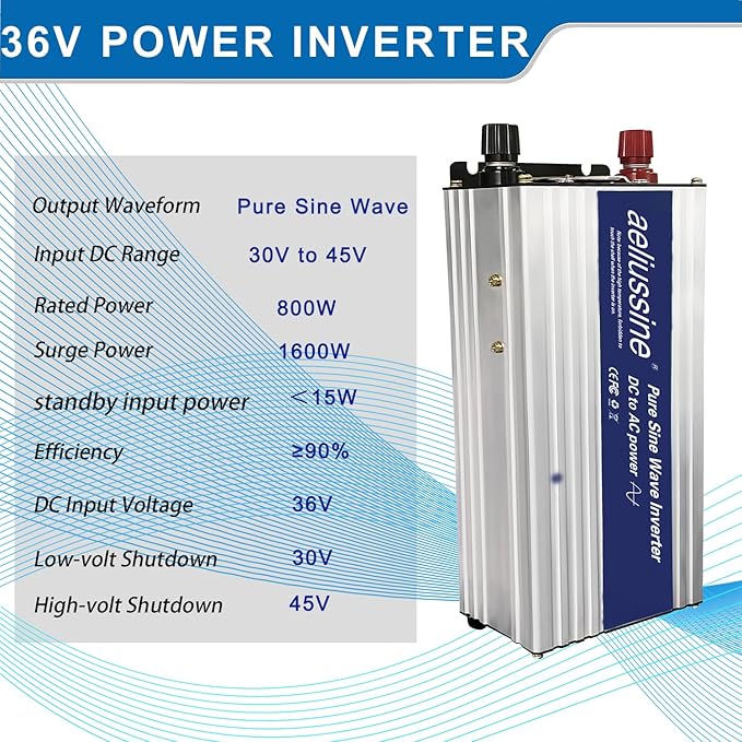 800W Pure Sine Wave Inverter-36V DC to 110V 120V AC Power Converter