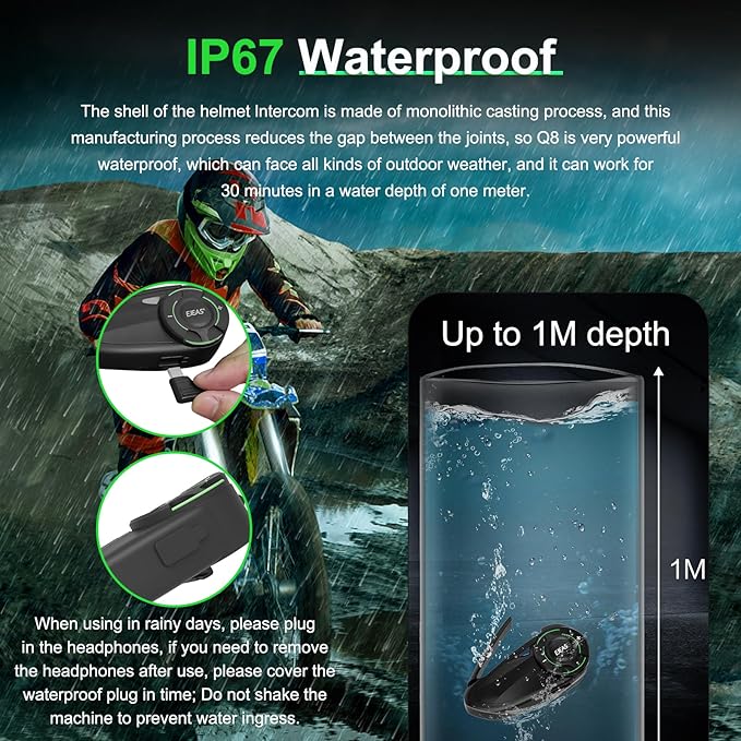 Mesh 3.0 Motorcycle Bluetooth Headset, 6 Riders Group V5.1 Helmet Bluetooth