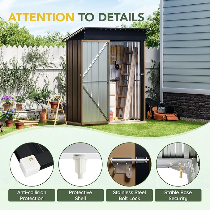 Breezz 5x3FT Vertical Outdoor Steel Storage Shed