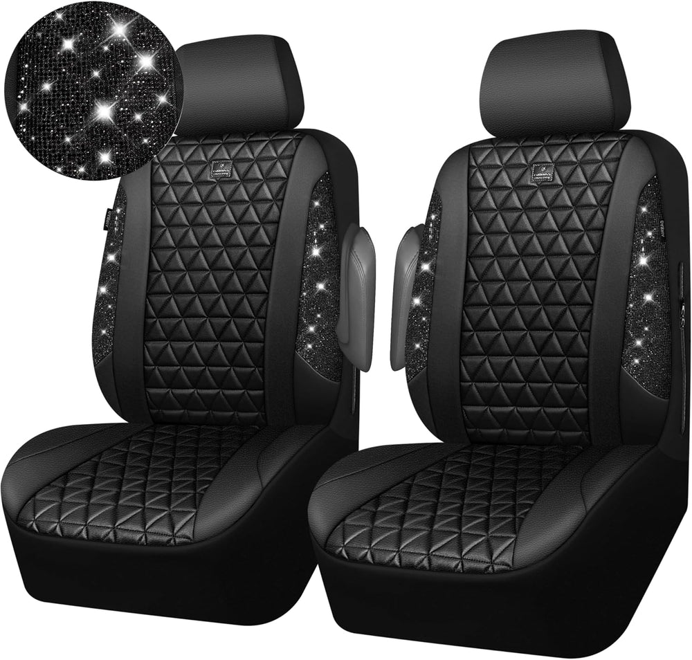 CAR PASS Bling Diamond Leather Car Seat Covers 2 Front Seats Interior Sets, W...