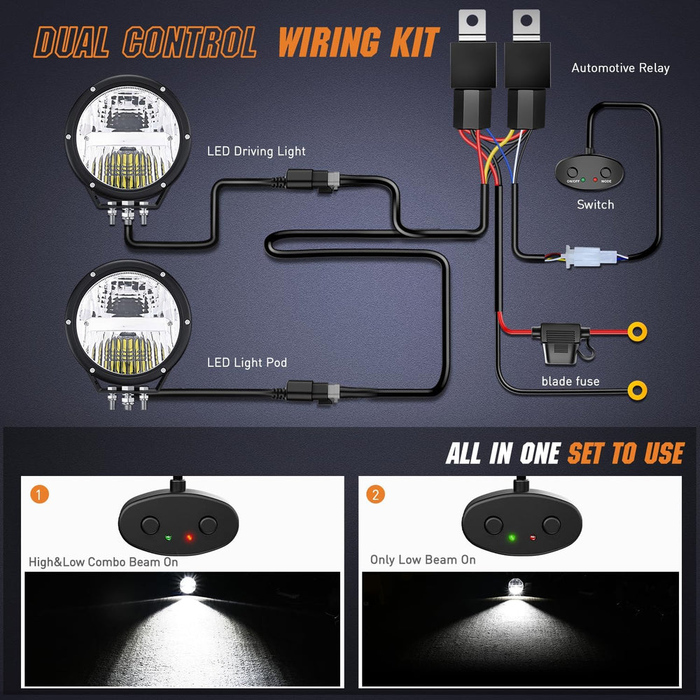 Nilight 7" Round LED Offroad Light, High Low Beam 120W IP68