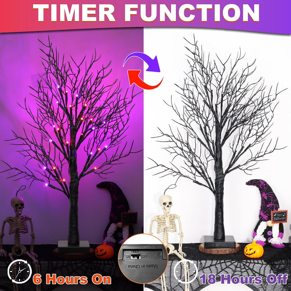 2 Pack 24 Inch Spooky Black Halloween Tree Decorations for Indoor Home Table,...
