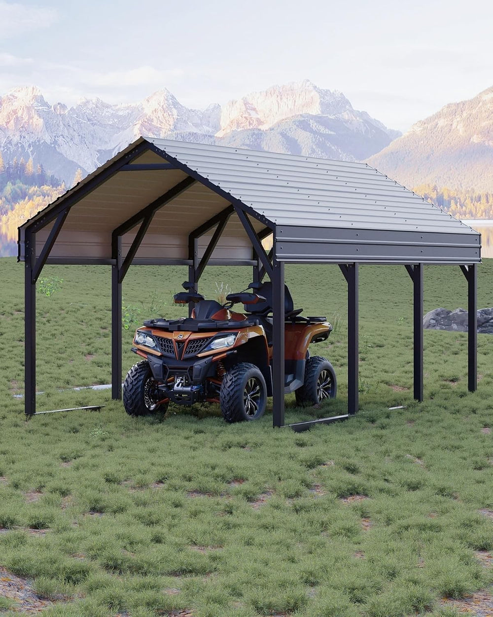 GarveeLife 12x13 ft Metal Carport Shed, Reinforced Frame and Steel Roof for A...