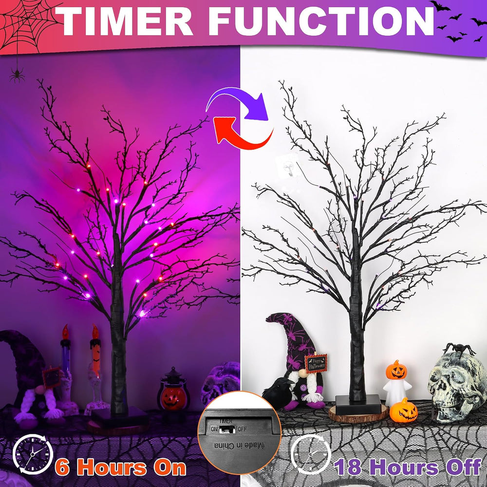 2 Pack 24 Inch Spooky Black Halloween Tree Decorations for Indoor Home Table,...