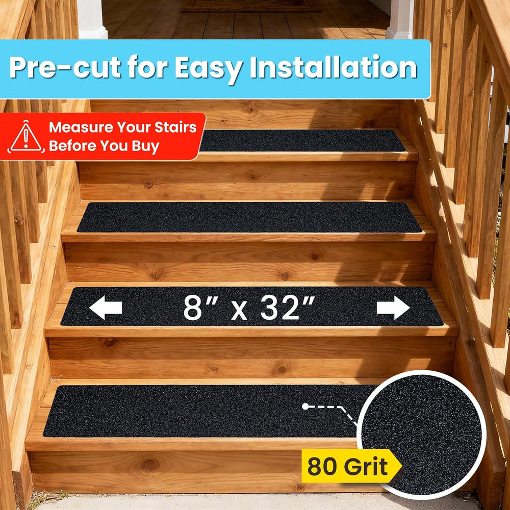 LifeGrip Anti Slip Stair Treads 8"x32" 10Pack Heavy-Duty Waterproof...