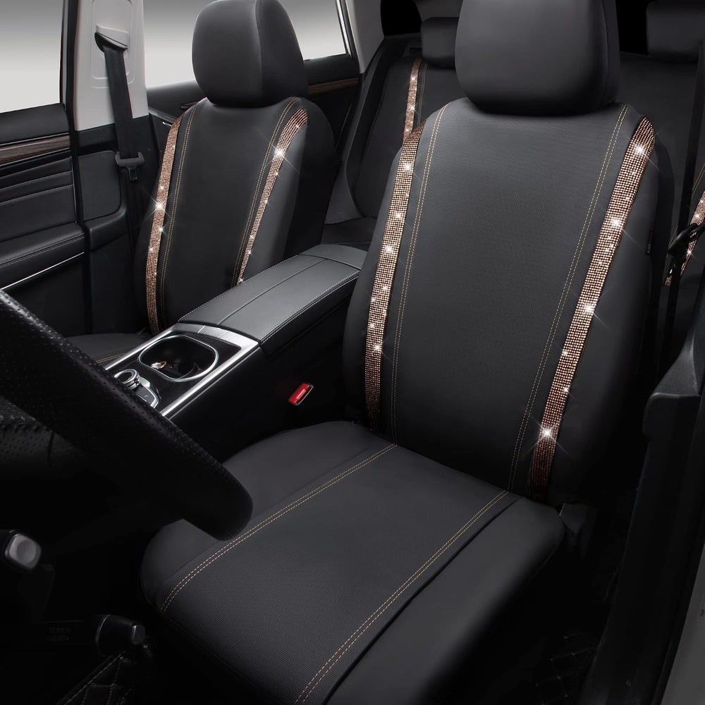CAR PASS Bling Diamond Car Seat Covers Full Sets, Shining Rhinestone Waterpro...