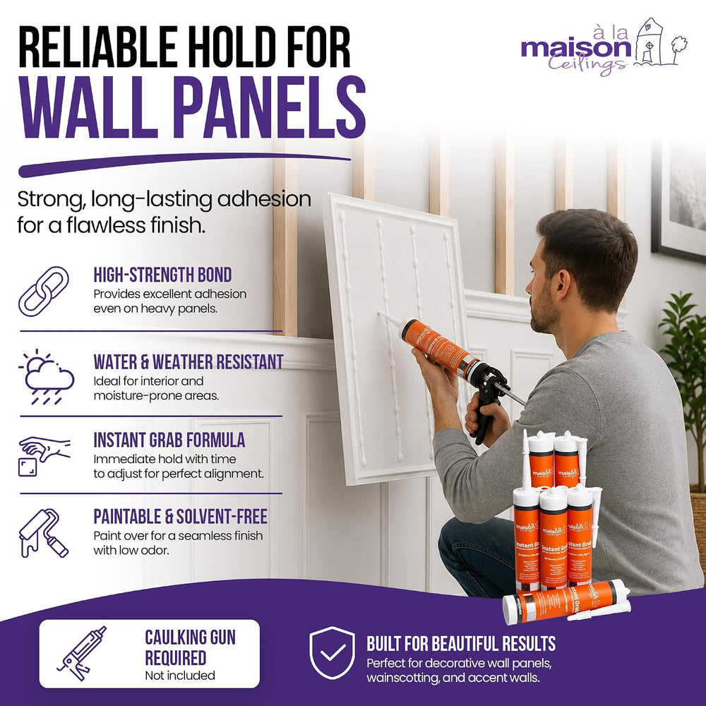 À LA MAISON CEILINGS Instant Grab White Adhesive - Ceiling Tile Wall Panel &a...