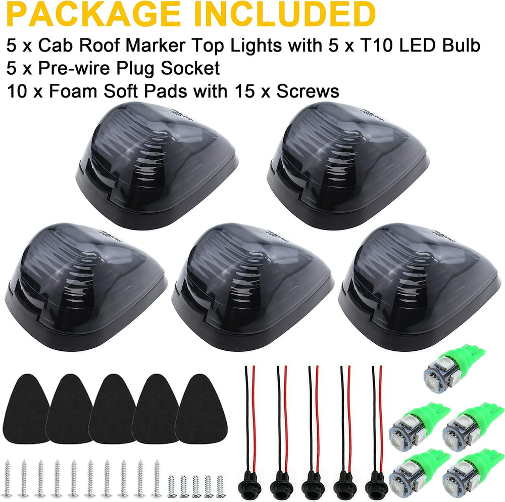 5X Black Smoke Lens Cab Roof Marker Running Lamps w/White LED Lights Compatib...
