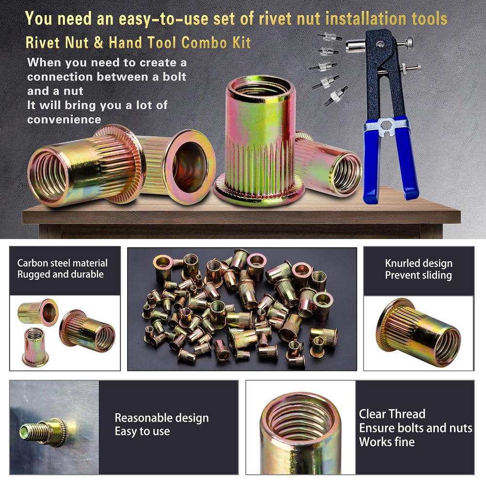Pressure Rivet Nut Tool Kit, 430Pcs Metric Rivet Nut Combination