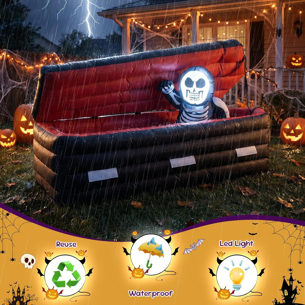 6 FT Halloween Inflatable Coffin with Rising Skeleton
