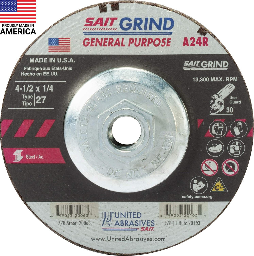 United Abrasives-SAIT 20163 A24R General Purpose/Long Life Grinding Wheel (Ty...