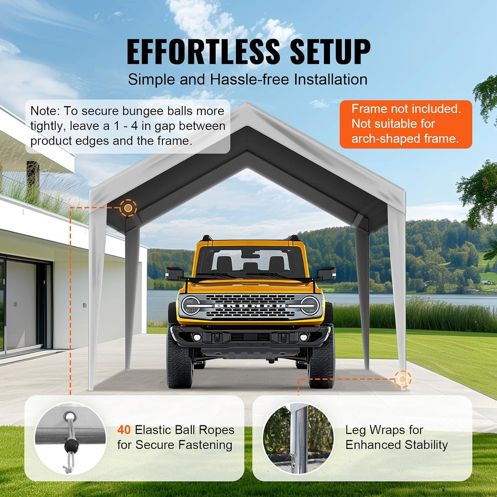 VEVOR Carport Replacement Canopy 10x20 ft, PE Waterproof UV-Proof