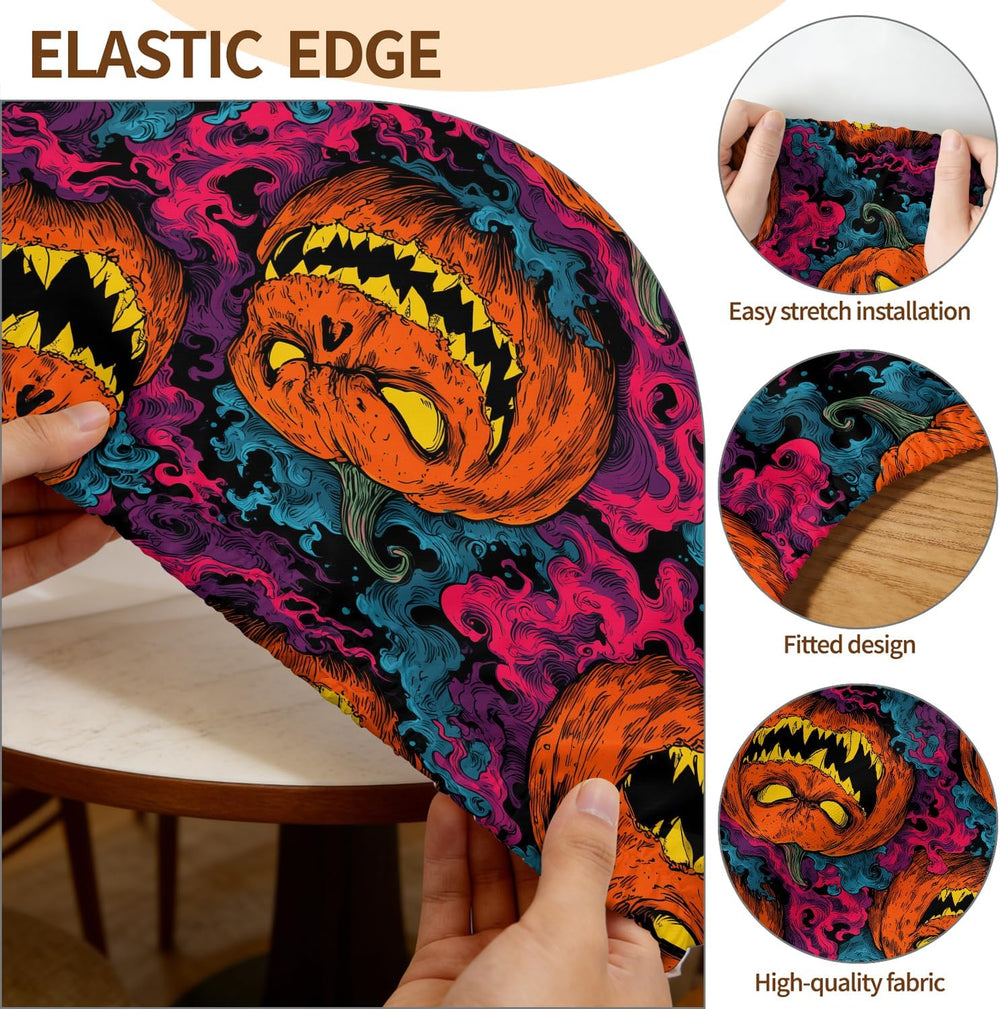 Halloween Tablecloth Round Fitted Tablecloth Fits 61"-65" Tables
