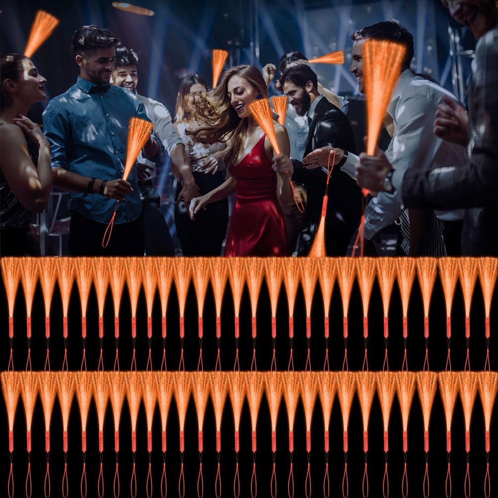 90 PCS Orange Fiber Optic Wands Glow Fiber Wands Bulk LED Light Up Wands with...