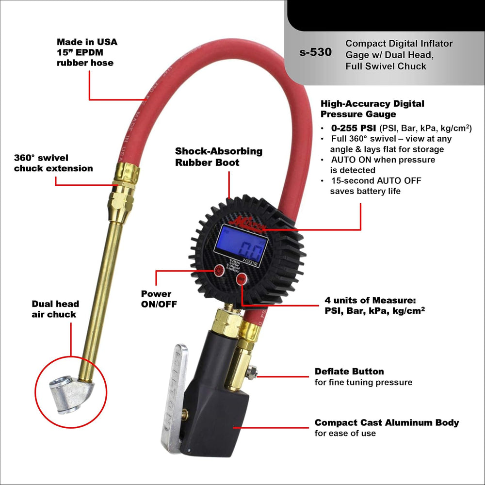 Milton S-530 Compact Digital Tire Inflator with Pressure Gauge, 255 PSI, Dual...