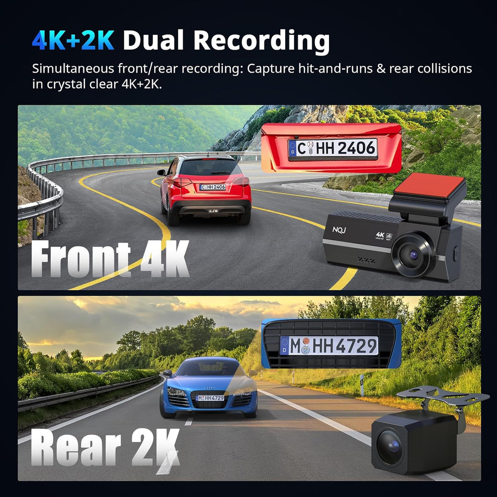 Dash Cams Front and Rear, NQJ 4K+2K Dual Dash Camera for Cars w 64GB Card, 5G...