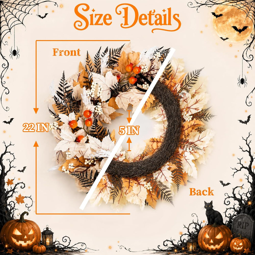 Yangrass 22" Wreath for Front Door with Spider, Fall & Halloween Hom...