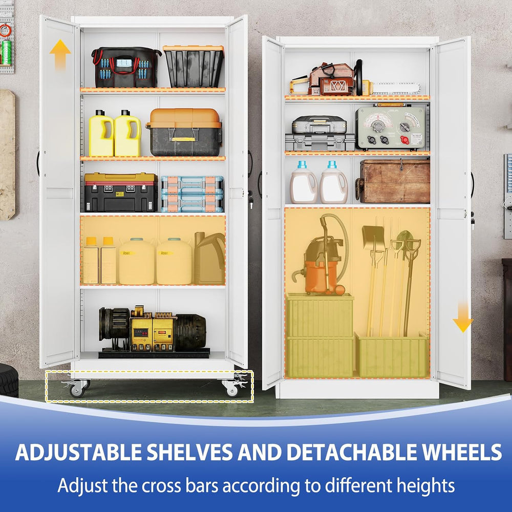 PAOFIN 71" Metal Garage Storage Cabinets with Wheels