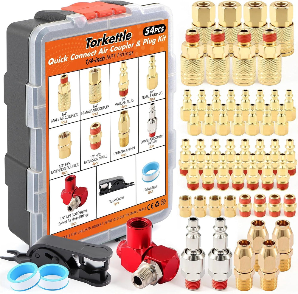 54 Pcs 1/4-inch NPT Air Hose Fittings Coupler Kit 360ยฐ Swivel Quick Connect