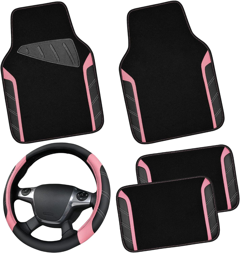 CAR PASS Microfiber Steering Wheel Cover and Waterproof Car Floor Mats,Leathe...