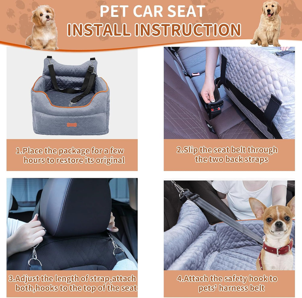 Dog Car Seat for Small Dogs Up to 25 lbs with 6-Inch Memory Foam Cushion