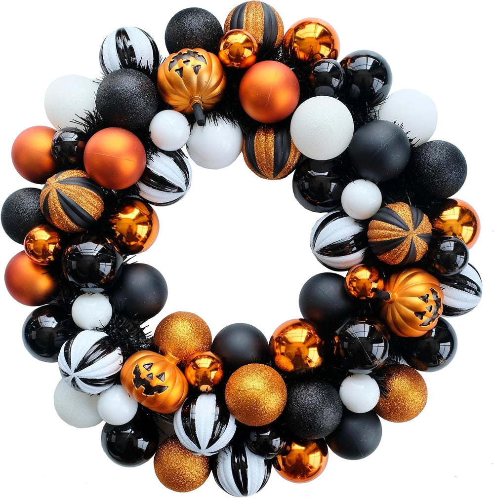 Happy Halloween Wreath for Front Door, 18โ Artificial Ball Wreaths Door Decor...