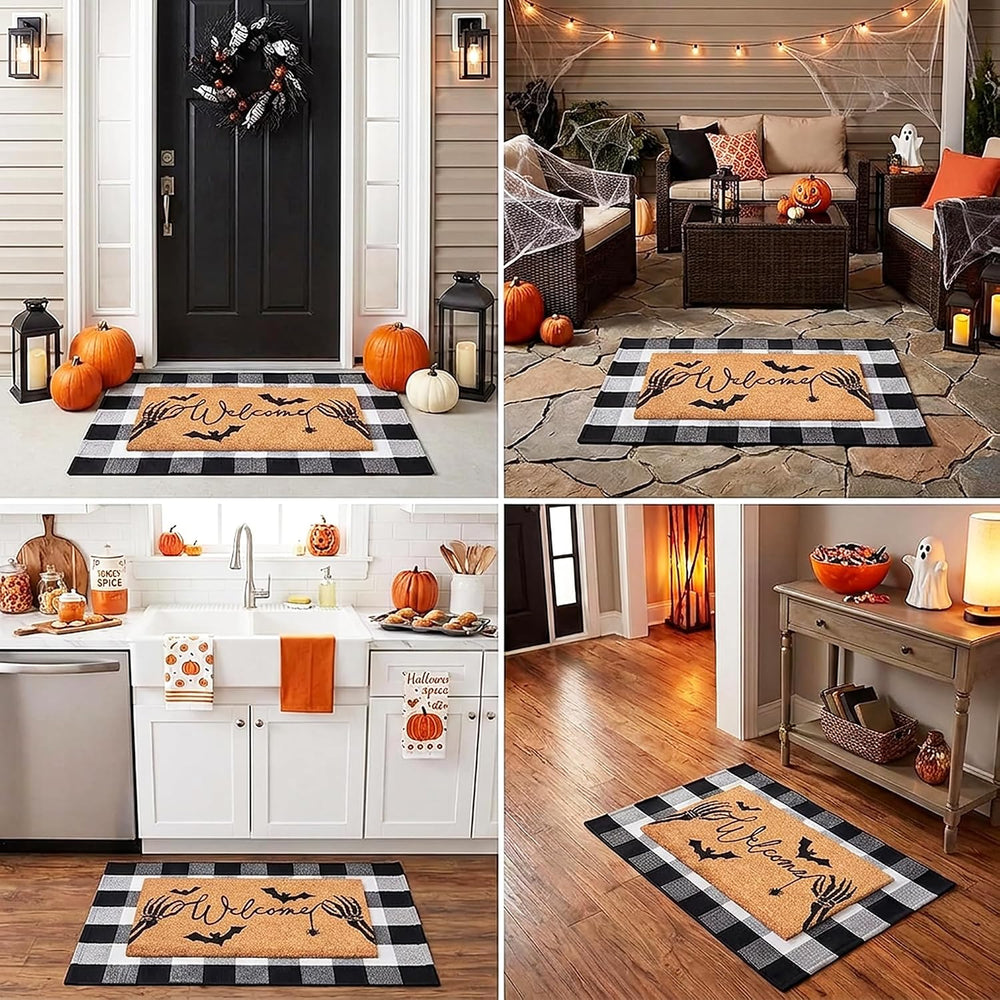 Halloween Welcome Door Mat Combo Set, Skeletal Hand Coco Coir Doormat -28&quo...