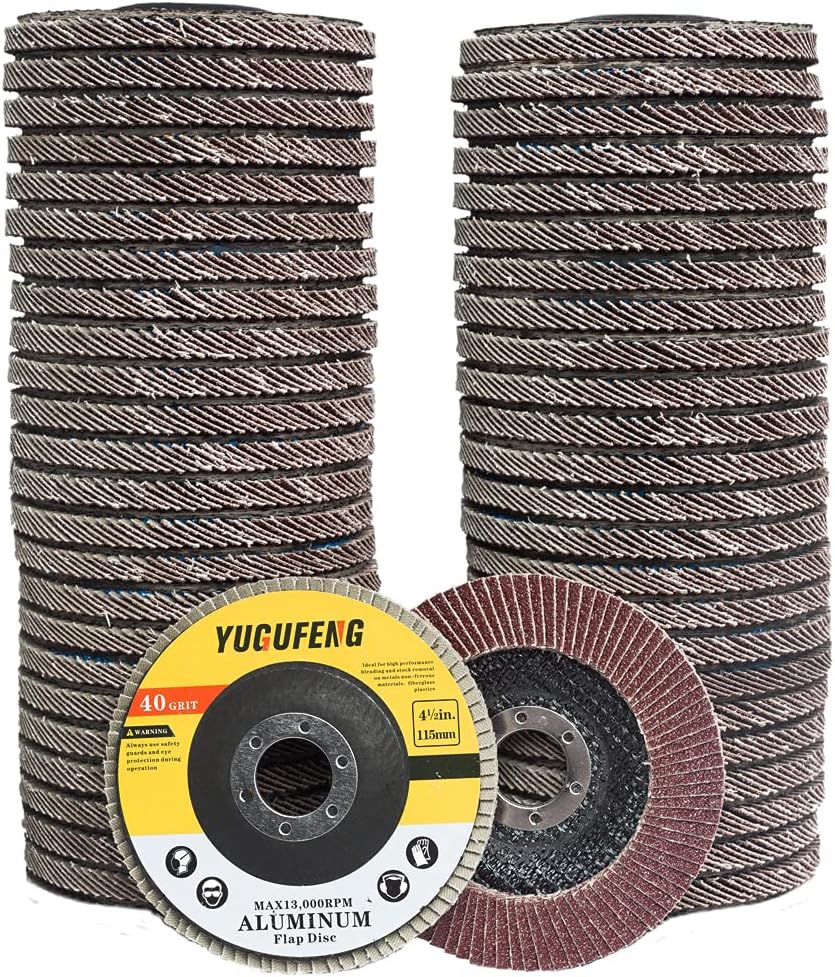50-Pack 4.5" 40 Grit Flap Discs, Aluminum Oxide Type 27 Grinding Wheels ...