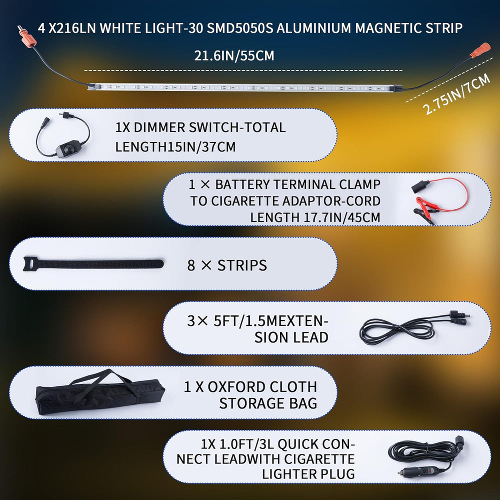 12V LED Interior Light Bar Kit, 4 Bars White Adjustable Brightness RV Camping...