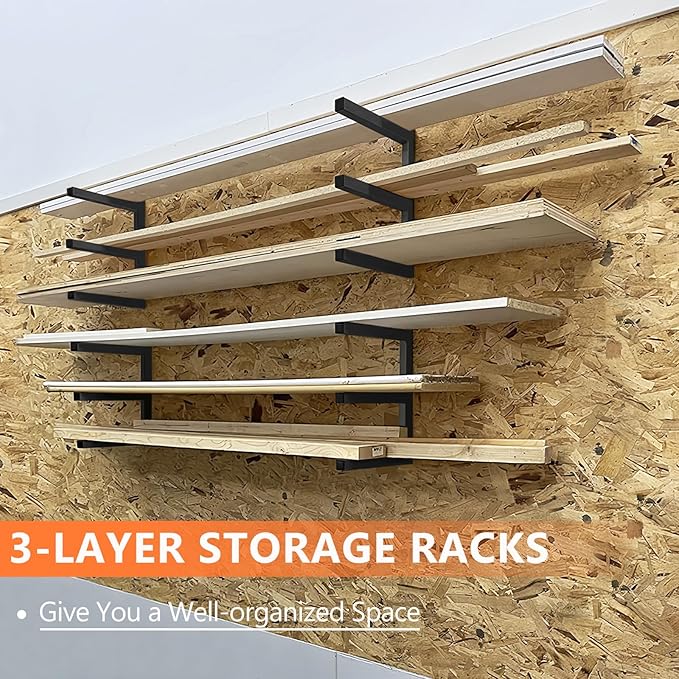 Wood Storage Racks with 3 Level, Garage Organizer Lumber Storage Rack Wall (4...