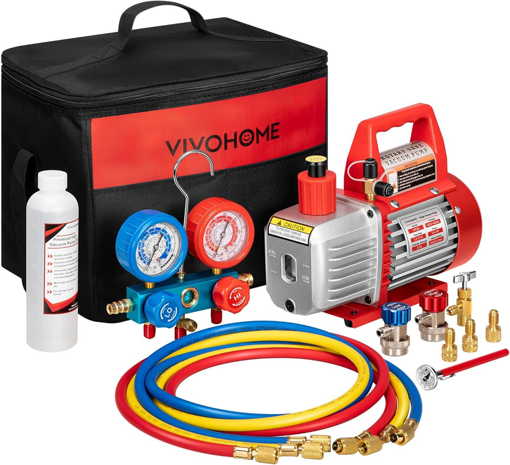 VIVOHOME 1/4 HP 3.5CFM 1 Stage AC Vacuum Pump and R134a Manifold Gauge Set