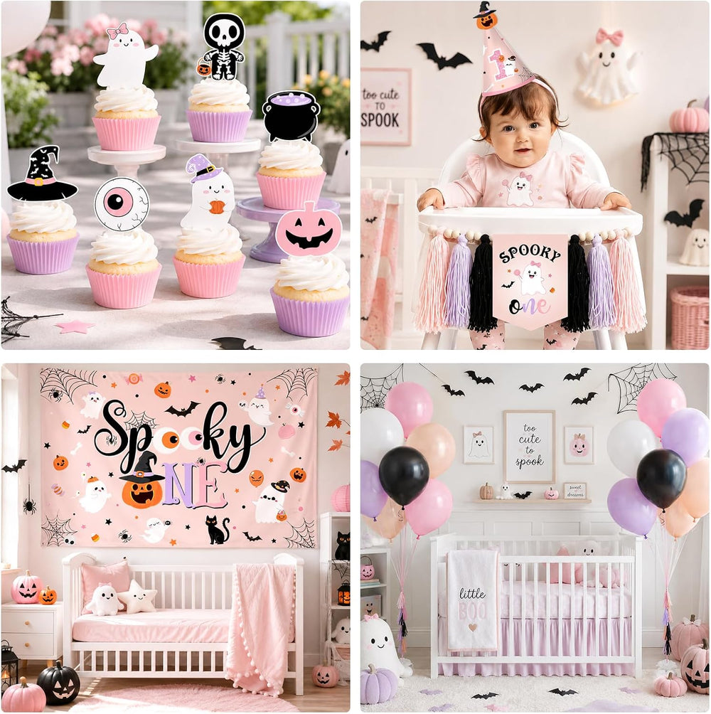 Spooky One Birthday Decorations Girl,123pcs Halloween 1st Birthday Party Deco...