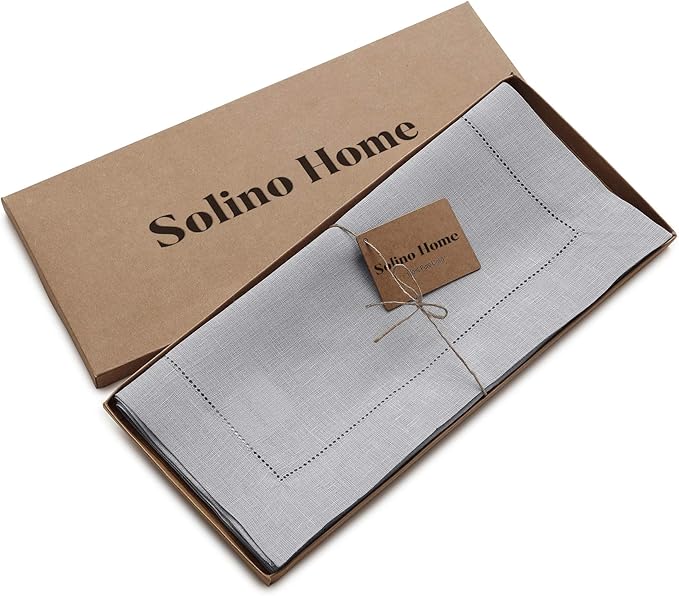 Solino Home Linen Soft Grey Table Runner 36 Inches - Classic Hemstitch, 100% ...