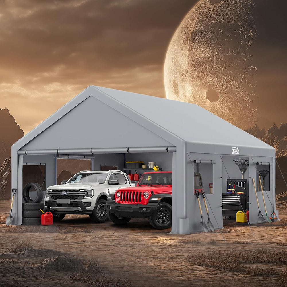 FANPAT 20x20 Heavy Duty Carport with Removable Sidewalls and Doors, Gray