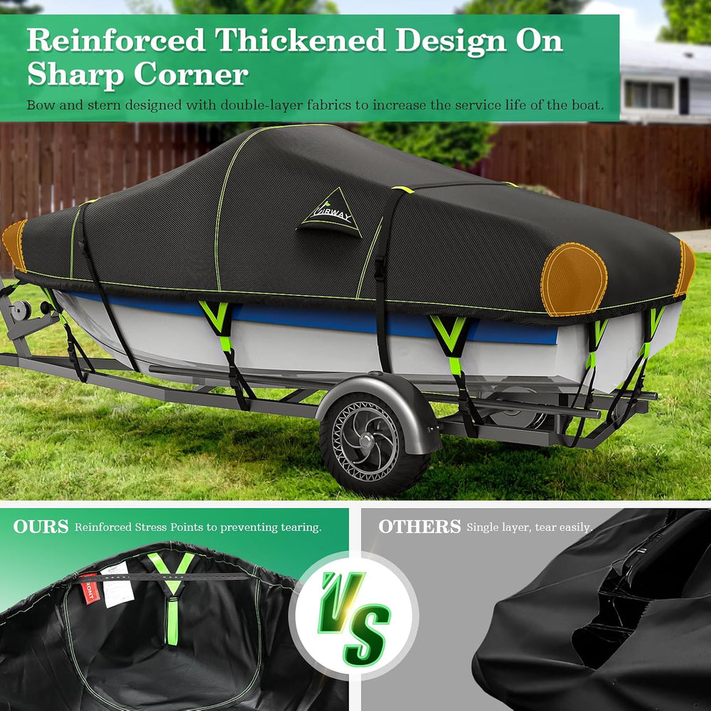 UIRWAY 1200D Heavy Duty Waterproof V-Hull Boat Cover, 14-16ft Trailerable wit...