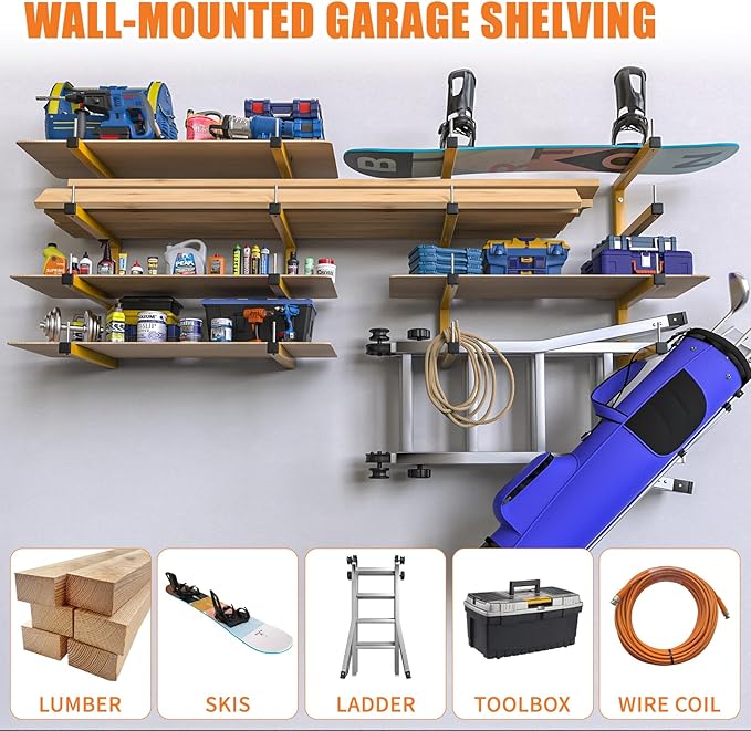 4-Pack Lumber Storage Rack, Wood Storage Racks Wall Mount, Heavy Duty Garage
