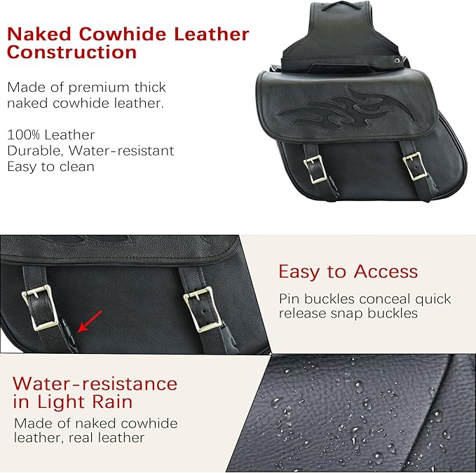 Dream Apparel Naked Cowhide Leather Motorcycle Saddle Bags Throw Over Saddlebags