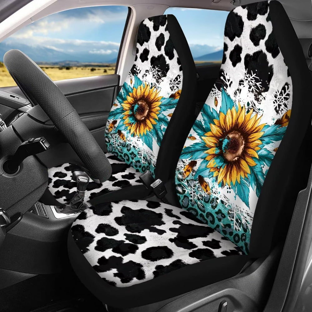 14Pcs Sunflower Cow Print Car Accessories Full Set for Women Man,Sunflower Ca...